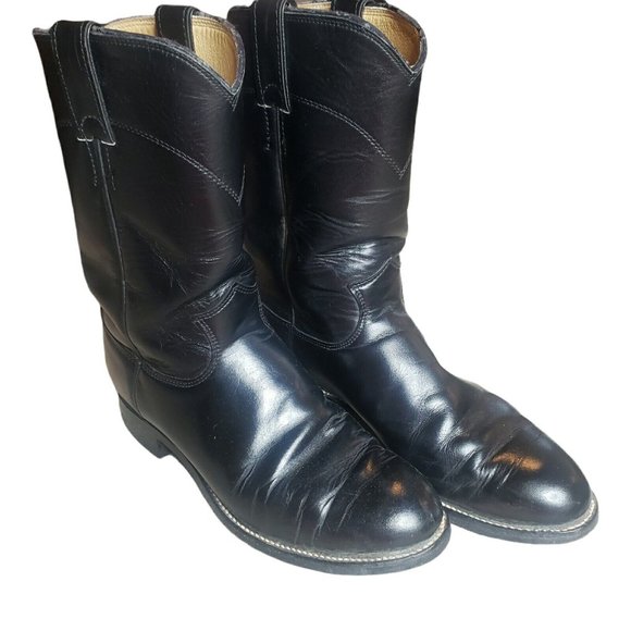 JUSTIN ROPER Black Corona Leather Round Toe Boots #3133 Men's 7/Women's 8.5 - Picture 2 of 12